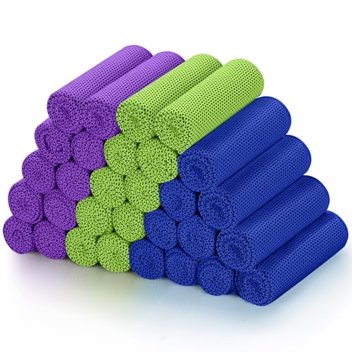 Cooling Towels (40"x 12", Pack of 30) for Neck and Face Hot Weather | Sports, Workout, Fitness, Gym, Yoga, Golf, Pilates, Travel, Camping & More - color: 10dark Blue+10green+10purple