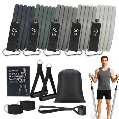 WIKDAY Exercise Resistance Bands with Handles for Working Out Workout Bands Set with Door Anchor for Physical Therapy, Yoga, Pilates - color: Gray, size: Extra Heavy (40-300lb)