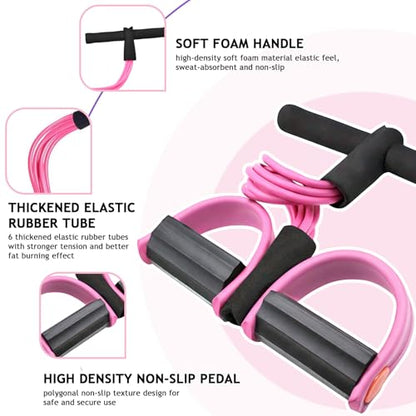 6-Tubes Tension Rope, Multifunction Elastic Yoga Pedal Puller Resistance Band, Natural Latex Tension Rope Fitness Equipment, for Abdomen, Waist, Arm, Leg Stretching Slimming Training - color: Pink