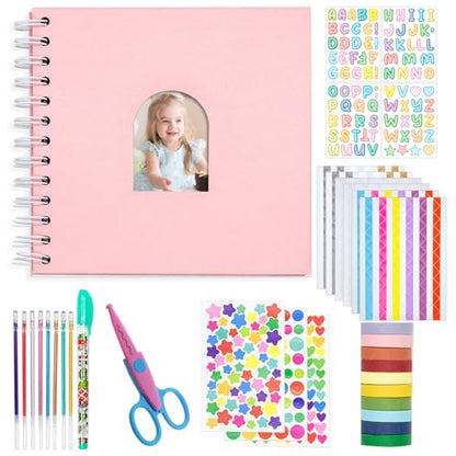 Kid Scrapbook DIY Photo Album Hard Cover Scrapbook Kit for Kids Instant Camera Print Paper with DIY Accessories (Pink) - color: Pink