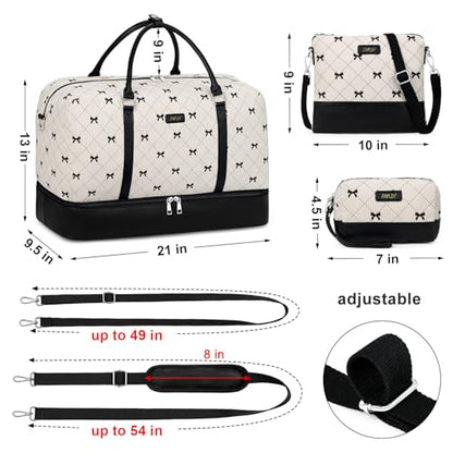 IBFUN Weekender Bags for Women, 21" Travel Duffle Bag with Shoe Compartment - color: E8-Beige