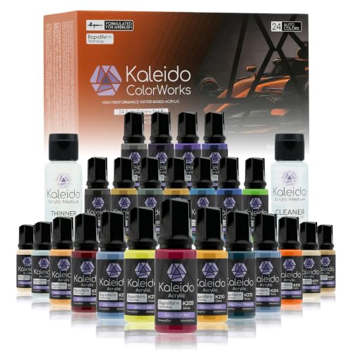Gaahleri Kaleido Water-Based Acrylic Airbrush Paint Kit 24 Auto Color Set B | Acrylic Paint, Pre-Thinned, High Gloss, Fast-Drying, with Thinner & Cleaner - color: 24 Auto Colors Set B