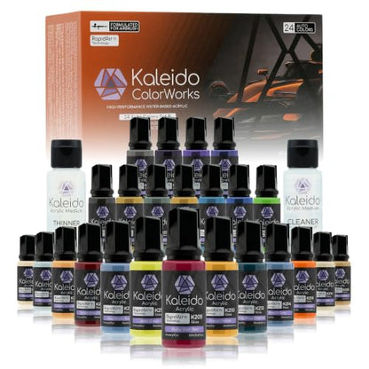 Gaahleri Kaleido Water-Based Acrylic Airbrush Paint Kit 24 Auto Color Set B | Acrylic Paint, Pre-Thinned, High Gloss, Fast-Drying, with Thinner & Cleaner - color: 24 Auto Colors Set B