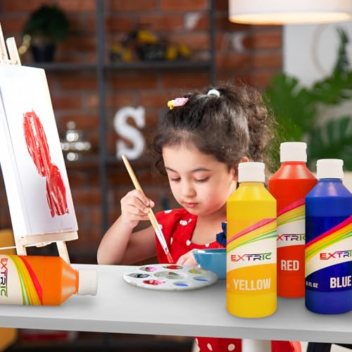 EXTRIC Washable Paint for Kids 6 PK x 8oz Bottles, Paint Cups & Brushes | Non-Toxic 6 Colors Washable Paints, 8 oz Squeeze Bottles, 6 Paint Cups & 6 Brushes Mess-Free Painting for Toddlers and Kids