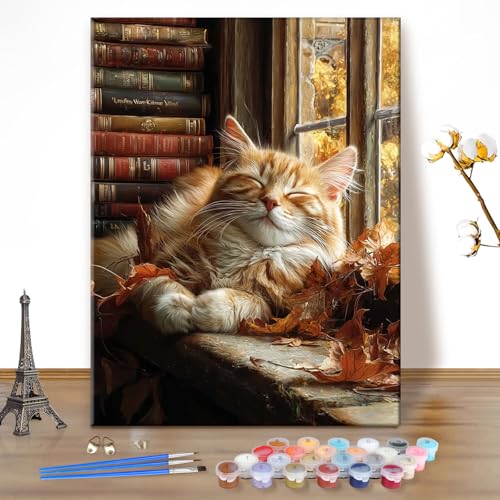 EOBROMD Paint by Numbers Kits for Adults Sleepy Cat, DIY Acrylic Paint by Number on Canvas, Painting Kits Adults Oil by Numbers for Home Decor 16x20inch(Without Frame) - color: 02-Sleepy Cat