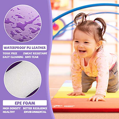 Kangaroo Hoppers Gymnastics Tumbling Mats Foldable Gym Tumble Mat for Kids - color: Rainbow, size: 3×6FT×1'' (Pack of 2)