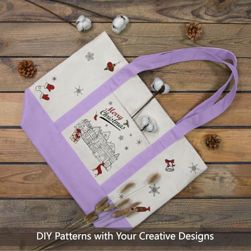 TOPDesign 1-Pack Canvas Tote Bag with an External Pocket, Reusable Grocery Shopping Bag, Top Zipper Closure, Daily Essentials (Lavender/Natural) - color: Lavender/Natural
