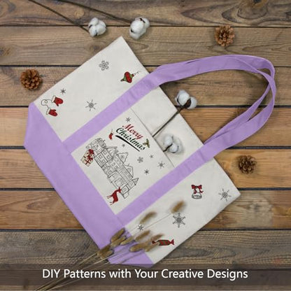 TOPDesign 1-Pack Canvas Tote Bag with an External Pocket, Reusable Grocery Shopping Bag, Top Zipper Closure, Daily Essentials (Lavender/Natural) - color: Lavender/Natural