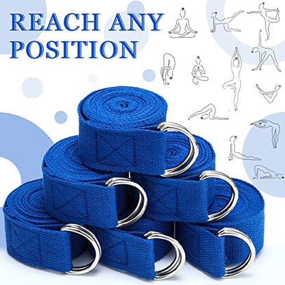 6 Pcs Yoga Straps for Stretching 8 Ft, Safe D Ring Buckle - color: Royal Blue