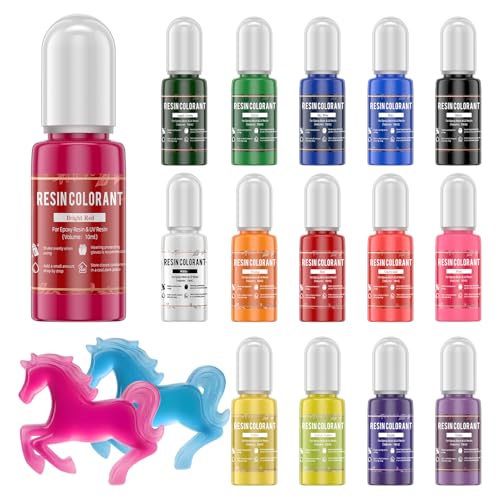 15 Colors Epoxy Pigment Translucent Epoxy Resin Dye | Odorless Concentrated Non-Toxic Colorant for Resin Coloring, Resin Art Jewelry Crafts DIY Making (Each 0.35oz)