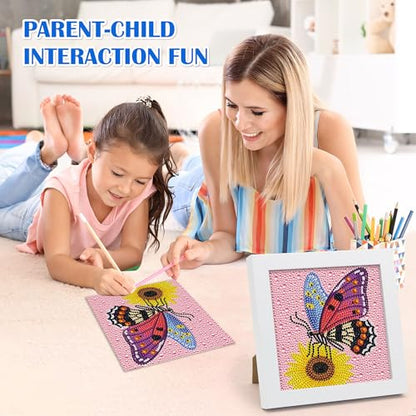 Leixonl Diamond Art Kits for Kids with Framed (7 in) Cartoon Animals DIY Gem Art Painting - Arts & Crafts Gifts for Beginners & Teens (1p-6-in-butterfly) - color: Butterfly