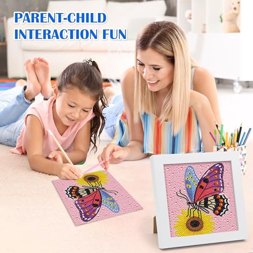 Leixonl Diamond Art Kits for Kids with Framed (7 in) Cartoon Animals DIY Gem Art Painting - Arts & Crafts Gifts for Beginners & Teens (1p-6-in-butterfly) - color: Butterfly