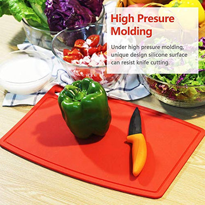 Liflicon Silicone Thick Cutting Boards Mats Set of 3pcs Foldable & Flexible Design Juice Grooves Easy Grip Handle Dishwasher Safe for Kitchen,BPA free Silicone Cutting Boards/Mats-Red - color: Red, size: S+M+L