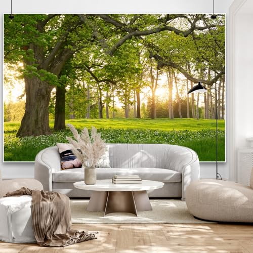 15x8ft Forests Backdrop Summer Tree Green Meadow Flower Sunrise Woods Botanical Natural Scenery Photography Background Camping Birthday Picnic Wedding Studio Photo Props Polyester - size: 15x8ft-polyester