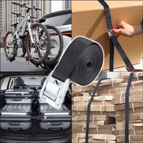 Cartman 1" x 12 ft Lashing Straps, 6 Pack, 600 lb Break Strength, Black - color: Black, size: 6 PK