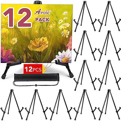 AROIC 12 Pack 14''Tabletop Easels, Black Steel Table Top Easels for Display | Adjustable Portable Table Top Easel for Paintings, Signs, Posters,Frame Pictures(with 12 Bags) - style: 12P