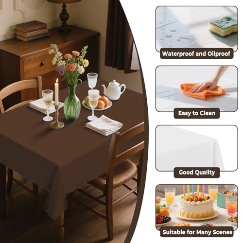 54IN X 160FT Plastic Table Cover Roll with Cutter Box, Cut to Size Plastic Table Cloths for Parties, Birthday, (Brown, 54"x1920") - color: Brown, size: 1920" x 54" (Rectangular)