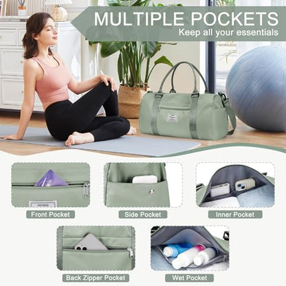 Gym Bags for Women Men with Shoes Compartment,Sports Duffle Bags Personal item travel Duffel Tote Bag Small Carry on Weekender Overnight Bag Workout Dance Bags Hospital Holdalls Grey Green - color: A3-Grey Green