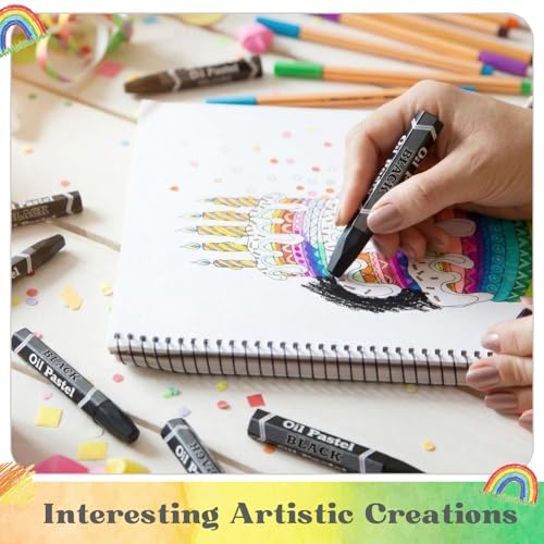 48 Pcs Black Soft Oil Pastels Bulk Artists Oil Crayons Single Color Hexagonal Creamy Pastel for Artists Beginners Painting Drawing Relaxing Blending - color: Black