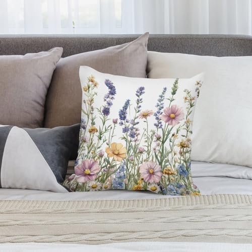 Wildflowers and Herbs Decorative Throw Pillow Covers 18x18 Inch - color: Wildflowers and Herbs