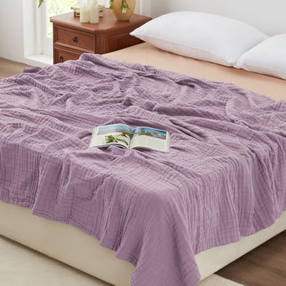 Love's cabin 100% Cotton Muslin Blanket, 6 Layer Lightweight Breathable Gauze King Size Blanket 108 x 90 Inches, Soft Summer Blanket for Bed, Lavender - color: Lavender, size: King(108"x90")