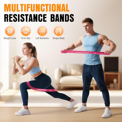 Resistance Bands for Working Out, Exercise Bands Resistance Bands Set with 5 Resistance Levels, Latex Loop Bands for Women Men, Workout Bands for Legs, Glutes, Strength Training, Yoga, Home Gym - color: 10-40LBS Pink
