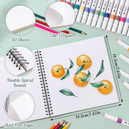 50 Sheets Marker Paper Pad, 7.6×7.6 Inch Bleedproof Art Sketch Pad, 73lb/120gsm Drawing Paper Spiral Sketch Book, Alcohol Marker Paper Painting Coloring Paper for Beginners, Artists, Ideal Gift | Acid-Free Bleed-Resistant Paper, 73lb Marker Sketchbook, Dr