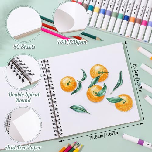 50 Sheets Marker Paper Pad, 7.6×7.6 Inch Bleedproof Art Sketch Pad, 73lb/120gsm Drawing Paper Spiral Sketch Book, Alcohol Marker Paper Painting Coloring Paper for Beginners, Artists, Ideal Gift | Acid-Free Bleed-Resistant Paper, 73lb Marker Sketchbook, Dr