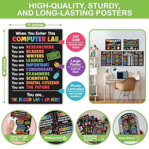 Lalunia 6 Pcs Computer Science Classroom Poster (11x16) - Computer Lab Posters, Teachers Supplies PC Shortcuts, Stem Technology Education Chart, PC Keyboard Wall Art For Kids, Back To School Gifts - color: Computer Lab