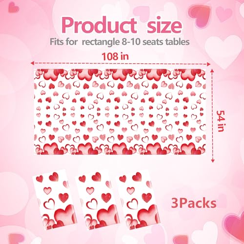 3 Pcs Valentines Love Heart Tablecloths Rectangle Plastic Table Cloth Disposable Waterproof Table Covers for Valentine's Day Wedding Holiday Party Decorations(54 x 108 Inch) - color: Valentine