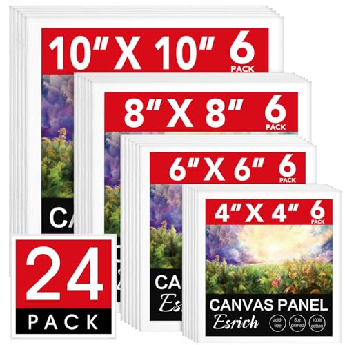 ESRICH 24Pack Canvas for Painting, 6pcs Each of 4x4, 6x6, 8x8, 10x10 Canvas Boards for Painting, Art Supplies of Blank Canvas for Adults&Kids, Pre-Primed Painting Canvas for Acrylic, Oil & Watercolor - size: 24 Pack(4x4 6x6 8x8 10x10)
