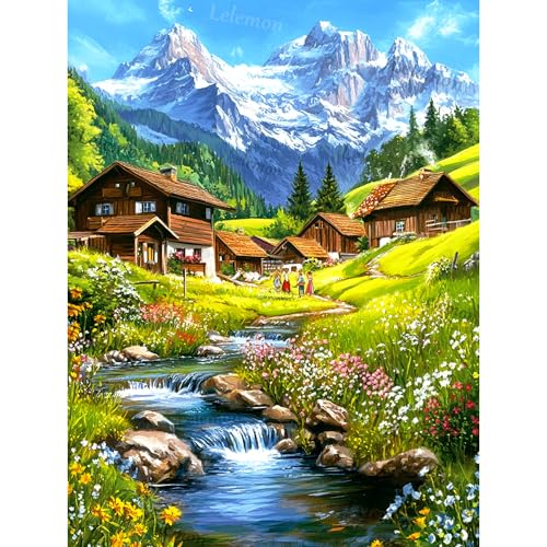 Diamond Art Kits for Adults,Mountain Diamond Painting Kits for Adults | Cabin Dimond Art Paintings,Scenery 5d Diamond Painting Kit with Diamond Art Accessories for Home Wall Decor 12 x 16inch - color: LEM04