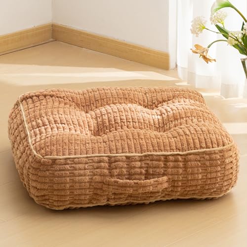 HIGOGOGO 6" Floor Pillow Cushion for Adults, Meditation Cushion Pillow, Blended Corduroy Cover, Large Square Floor Sitting for Tatami Living Room or Yoga, 22x22 Inch, Coffee - color: Square Coffee, size: 6" Thick(Pack of 1)