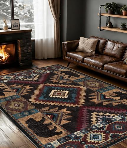 YIHOUSE Washable Western Cabin Area Rugs 5x7 - color: Bear, size: 5'x7' (Rectangular)