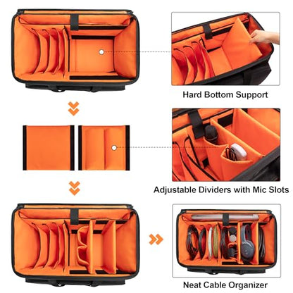 Trunab Rolling DJ Cable File Bag, Travel Gig Bag with Hard Padded Bottom