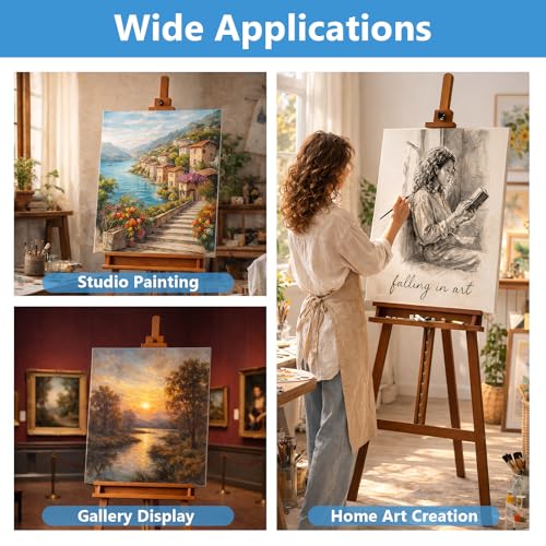 Large A-Frame Solid Beechwood Studio Easel for Painting | Adjustable Artist Easel with Storage Drawer, Display Easel Stand Holds Canvas Up to 48 Inches, Brown - style: Brown