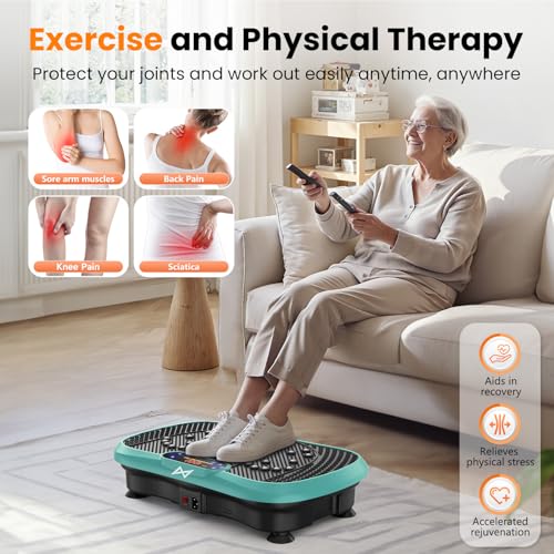 AXV Vibration Plate Fitness Platform Exercise Machine Body Vibrating Board | Curved Design Powerful 200W Bluetooth Oscillating Shake Plate for Lymphatic Drainage Recovery Whole Body Toning With Handles - color: BT.PRO.GREEN
