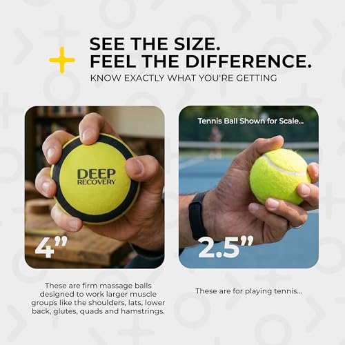 Deep Recovery Yoga Deep Tissue Massage Ball Set, Firm Density – 4-Inch Myofascial Release Balls for Feet, Back, Neck, Legs & Arms – Trigger Point & Mobility Therapy (2-Pack)