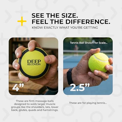 Deep Recovery Yoga Deep Tissue Massage Ball Set, Firm Density – 4-Inch Myofascial Release Balls for Feet, Back, Neck, Legs & Arms – Trigger Point & Mobility Therapy (2-Pack)