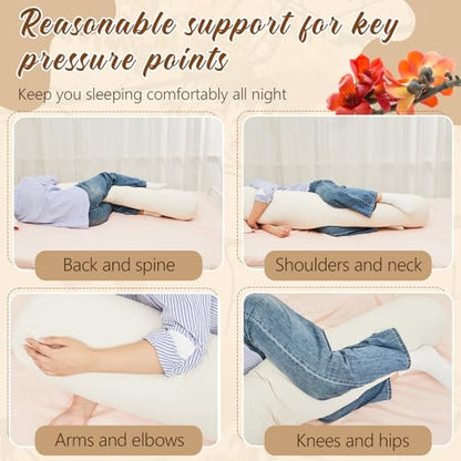 Leinuosen Organic Kapok Full Body Pillow 54" x 9" Long Tube Roll Bolster for Adults, Adjustable Height Firm Support for Side Sleeping, Pregnant Women, Kapok Filling