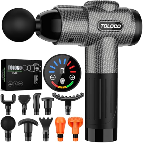 TOLOCO Massage Gun, Deep Tissue Back Massage for Athletes for Pain Relief, Percussion Massager with 10 Massages Heads & Silent Brushless Motor, Fathers Day Dad Gifts, Carbon - color: Carbon