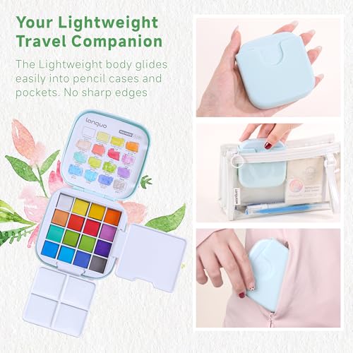 Mini Watercolor Paint Set 16 Colors, Travel Art Kit All-in-One | 3 Water Brush Pens, 1 Detail Pen, 2 Palettes, 1 Watercolor Book, 1 Bottle, for Travel, Outdoor Sketching (Classic Color) - color: Classic Color