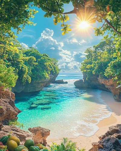 ZRIZQ Landscape Paint by Numbers Kit for Adults Beginner,Beach,16x20 | Full set with rich paints,wooden brushes,rolled canvas.Calming activity.Beginner friendly.Just open and paint. - color: 16"X20"Rolled Canvas-Beach 4