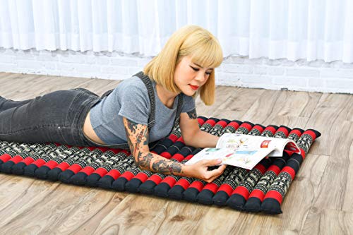 Leewadee Thai Roll Mat 75 x 28 inches Kapok Firm - color: Sf13 - Red, Black, size: M: 75x28"