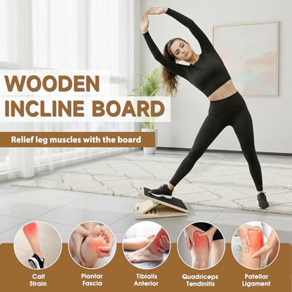 Adjustable Wooden Slant Board for Calf Stretching, 5-Level Incline Board for Ankle Mobility, Leg Stretching & Balance Training, Non-Slip Calf Stretcher for Physical Therapy, Yoga, Fitness & Home Gym
