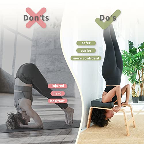 Yoga Headstand Bench- Stand Yoga Chair for Family, Gym - Wood and PU Pads - Relieve Fatigue and Build Up Body (White), 25*16.14*15.75inch