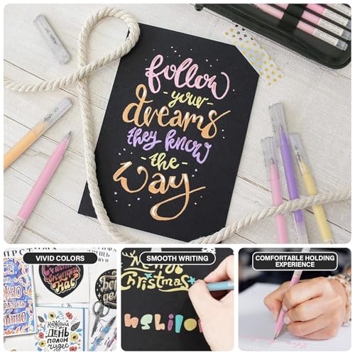 ZSCM 24 Colors 3D Acrylic Gel Pens & Black Paper Sketchbook for Drawing | 1mm Fine Point Acrylic Ink Pen, Opaque Archival Bright Ink Pens for Black Paper Drawing, Sketching, Illustration, Card Making - color: 24 Packs-Dull