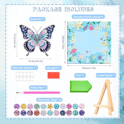 Butterfly Diamond Art Kits for Adults, Framed Canvas with Wooden Stand | Diamond Painting for Beginners, Birthday Present for Women, Girls, Butterfly Diamond Painting with Frame