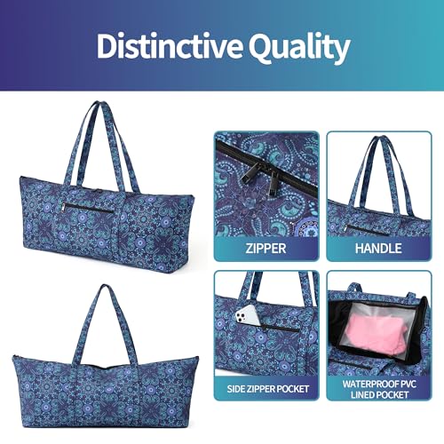 Boulder Bee | Yoga Mat Bag | Large Yoga Mat Carrier with Wet Pocket | Yoga Gifts | Gym Tote Bag for Women - color: Tote-Blue