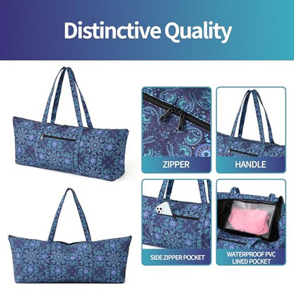 Boulder Bee | Yoga Mat Bag | Large Yoga Mat Carrier with Wet Pocket | Yoga Gifts | Gym Tote Bag for Women - color: Tote-Blue